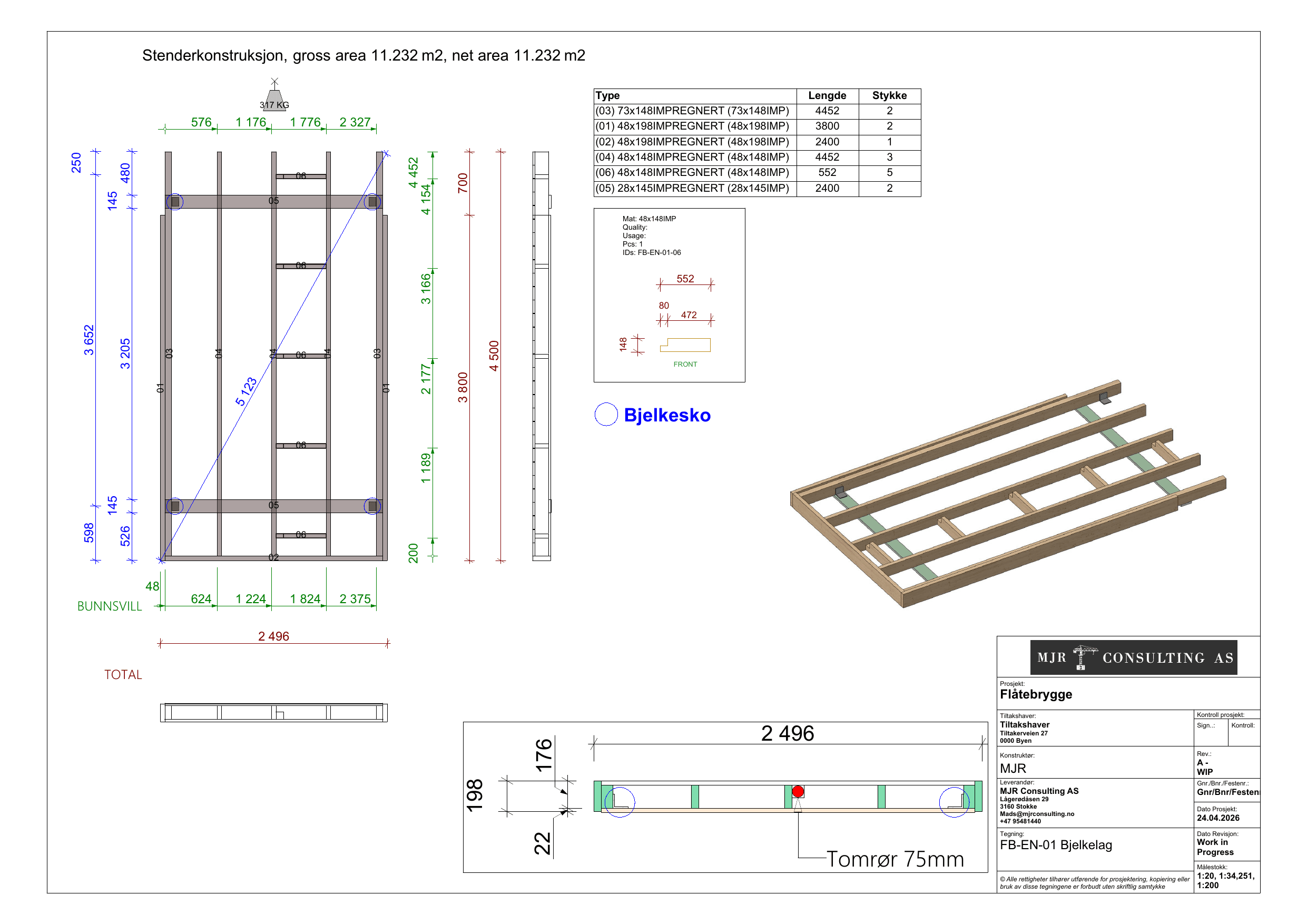 Arbeidstegning FB-EN-01, Ende — bjelkelag